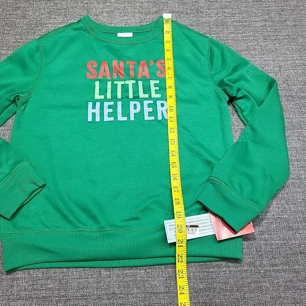 Kids' Santas Little Helper Pajama Sweatshirt Large Size 10/12 Green